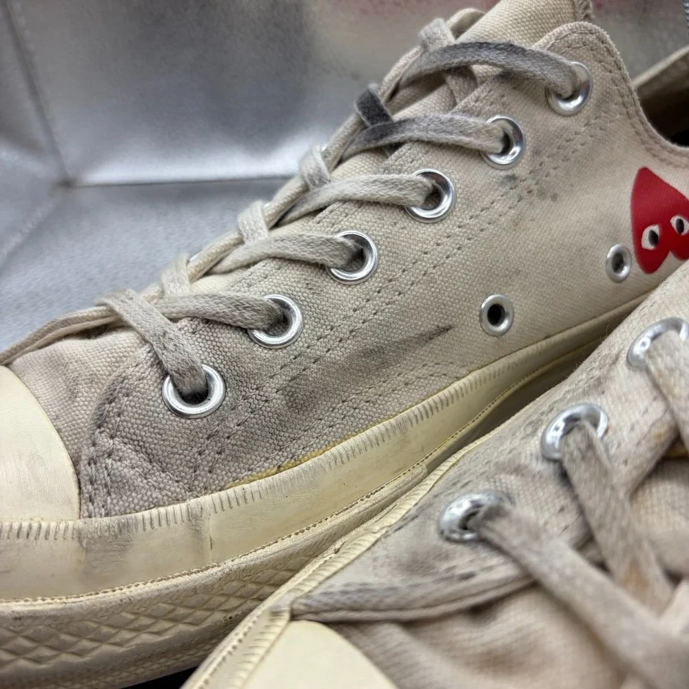 Size M7/W9 Converse Comme Des Garcons Play Beige Unisex Multi Heart Sneaker Shoe